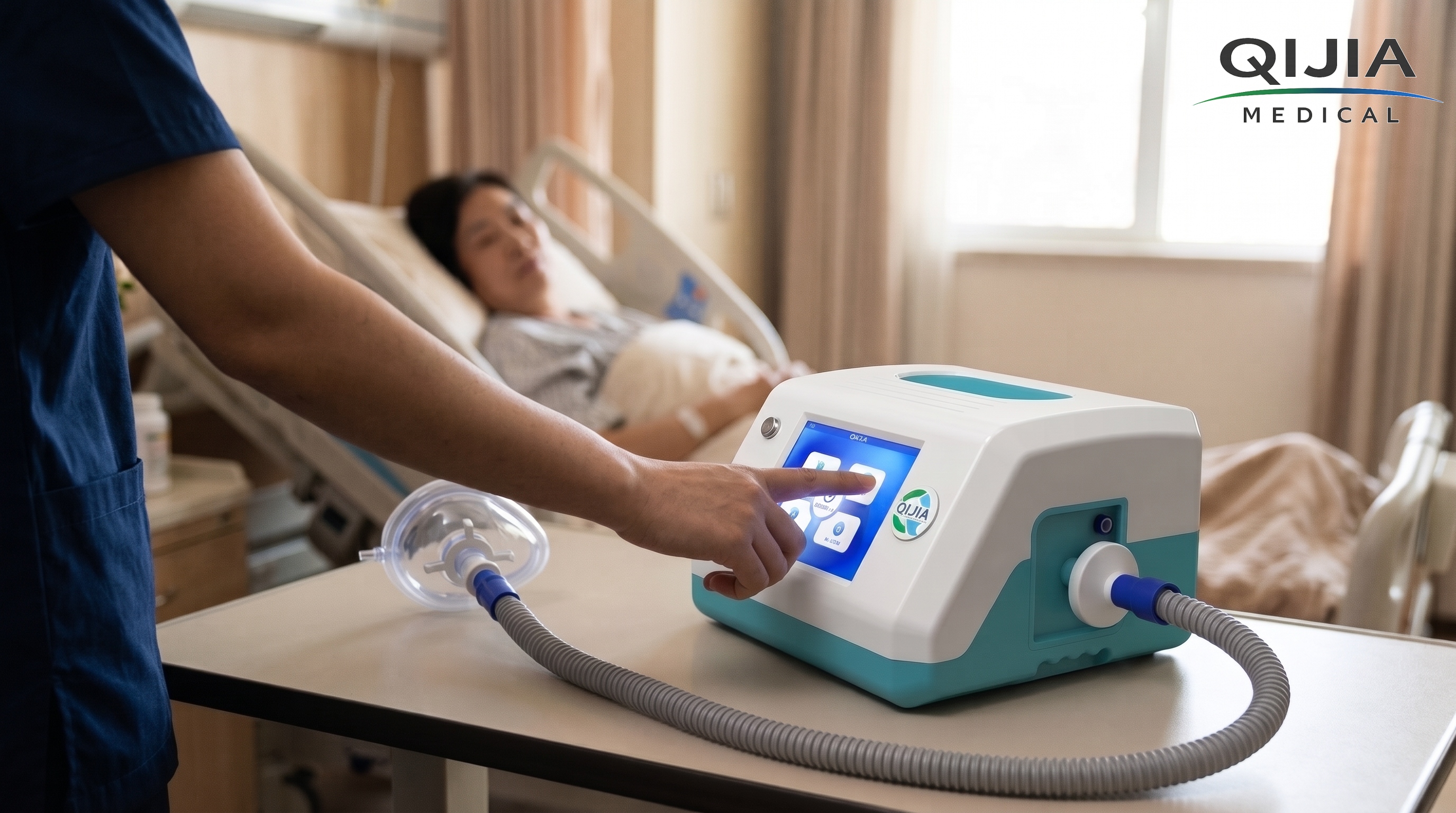 Nurse_adjusting_cough_assist_device
